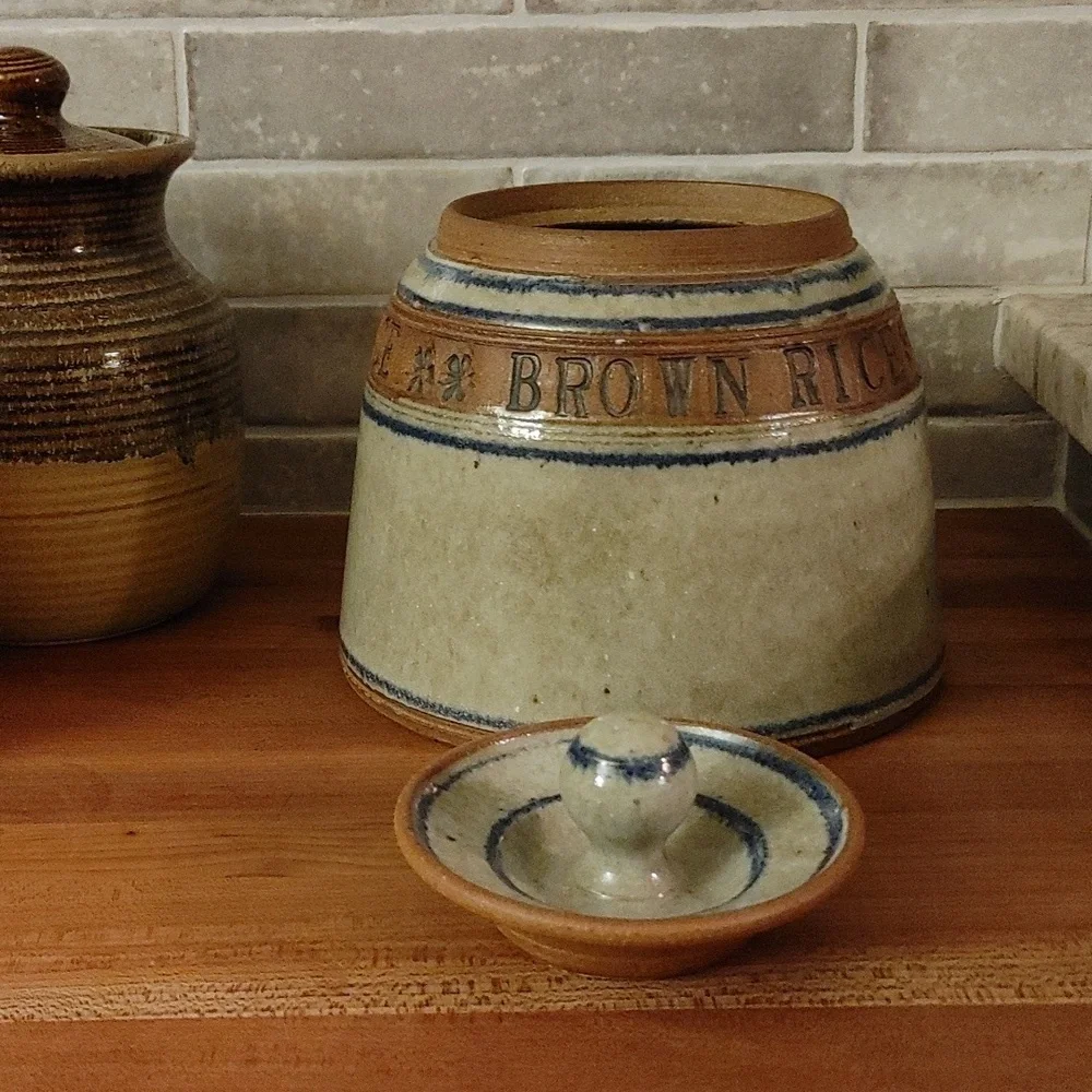 Artisan Ceramic Canister Gray, Mocca, & Blue
